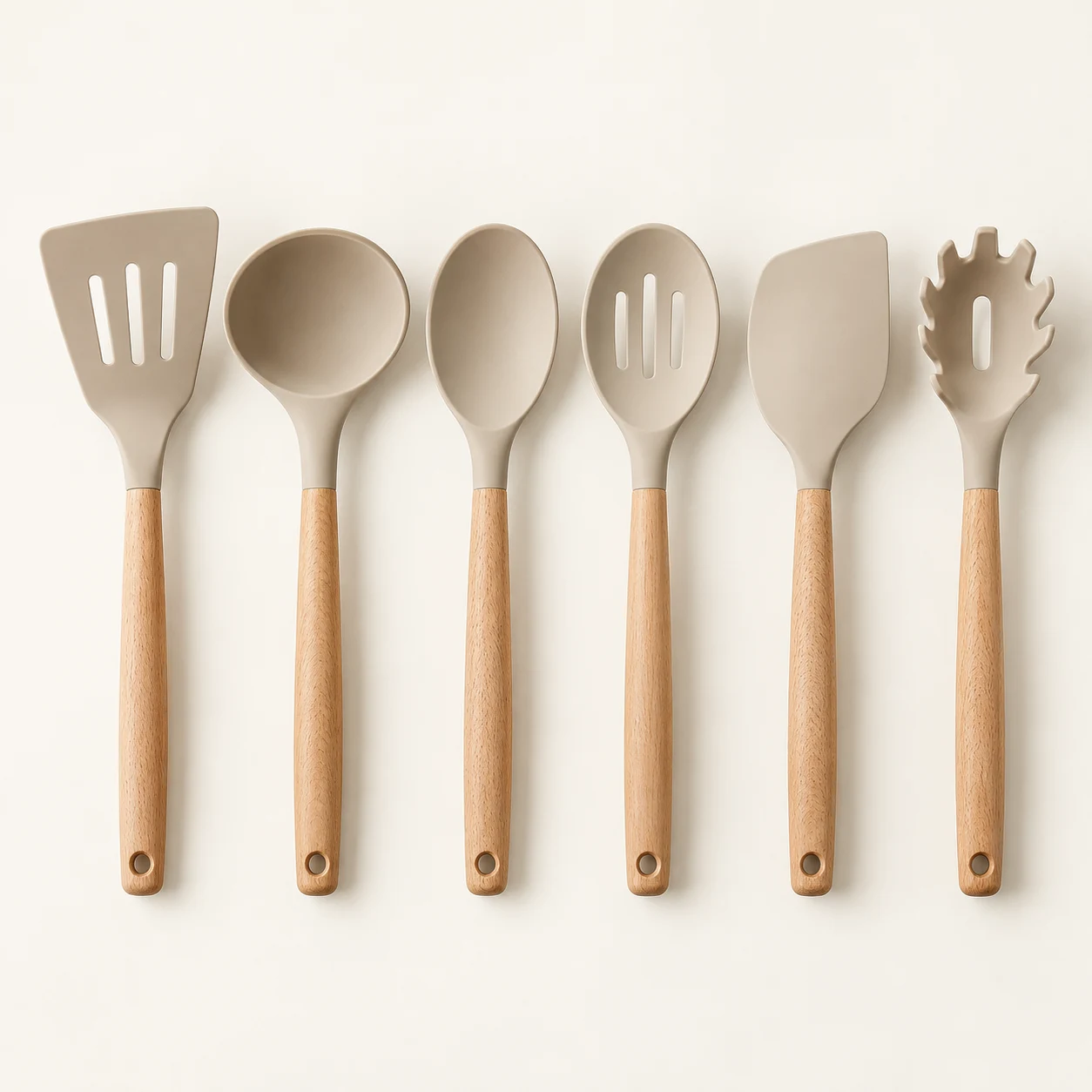 Silicone Utensil Set — 6 utensils: turner, ladle, spoon, slotted spoon, spatula, pasta server